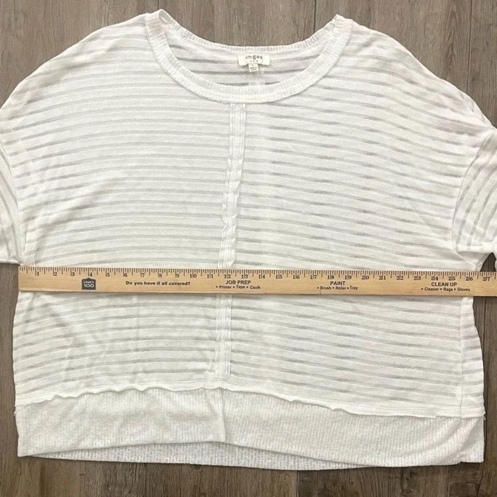 UMGEE Oversized Boxy Shirt White Textured Coastal Sheer Boho Short Sleeve Crop L - Picture 5 of 8
